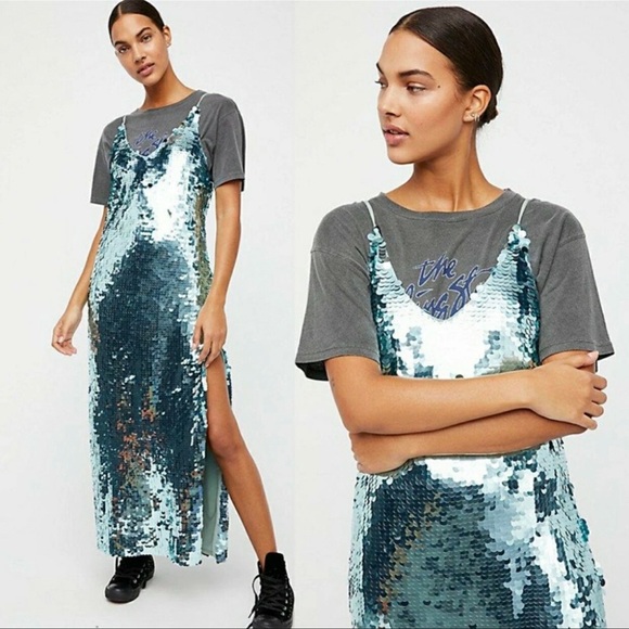 Free People Paillette Party Sequin Maxi Dress Women's in Mint 
Size: S petite - Picture 1 of 10